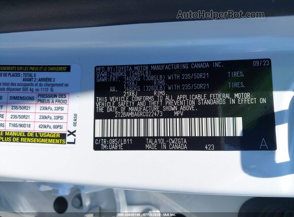 2T2BAMBA6RC022473 2024 LEXUS RX 350 White Widok komory silnika