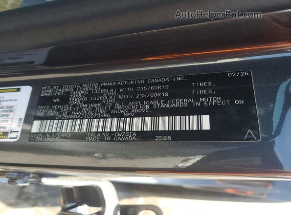2T2BAMBA7TC073486 2026 LEXUS RX Charcoal VIN კოდის სტიკერის ხედი