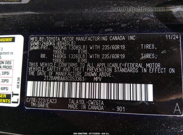 2T2BAMBAXSC053361 2025 LEXUS RX 350 Черный Вид подкапотного пространства