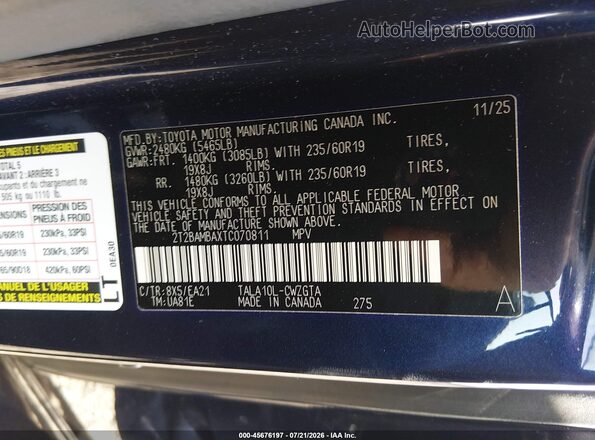 2T2BAMBAXTC070811 2026 LEXUS RX 350 Blue Вид підкапотного простору