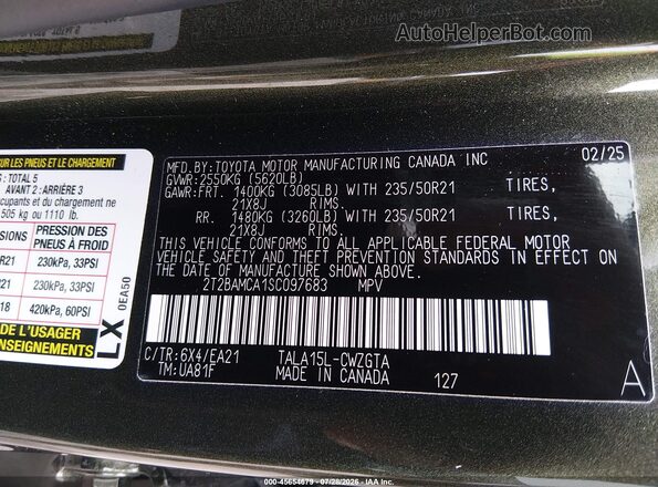 2T2BAMCA1SC097683 2025 LEXUS RX 350 Green Engine compartment view