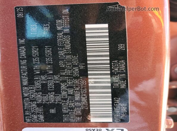 2T2BAMCA1SC119911 2025 LEXUS RX Orange Widok naklejki z numerem VIN