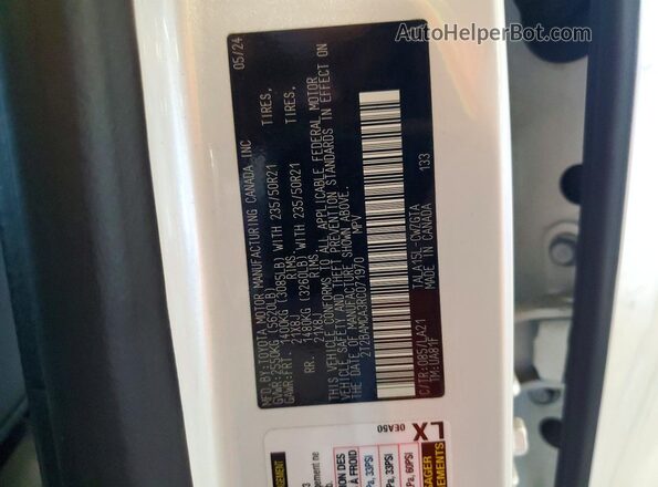 2T2BAMCA3RC071970 2024 LEXUS RX White VIN კოდის სტიკერის ხედი