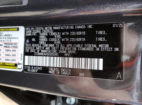 2T2BAMCA4SC095085 2025 LEXUS RX Gray Vista de la etiqueta del VIN