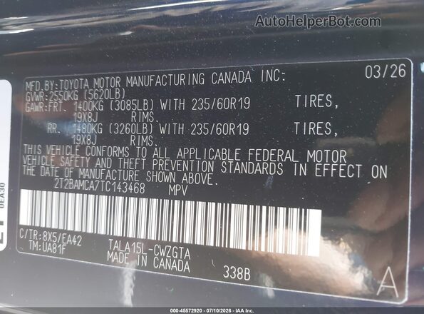 2T2BAMCA7TC143468 2026 LEXUS RX 350 Blue Vista del compartimento del motor