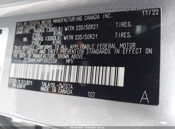 2T2BAMCA8PC002558 2023 LEXUS RX 350 Silver Engine compartment view