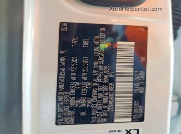 2T2BAMCA8TC138859 2026 LEXUS RX White VIN კოდის სტიკერის ხედი
