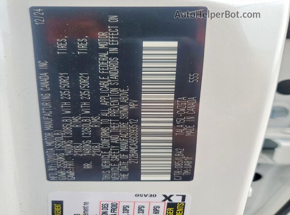 2T2BAMCA9SC093512 2025 LEXUS RX White Vista de la etiqueta del VIN