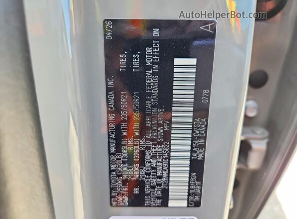 2T2BAMCA9TC145822 2026 LEXUS RX Gray VIN კოდის სტიკერის ხედი