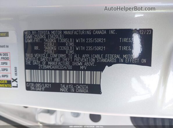 2T2BAMCAXRC054700 2024 LEXUS RX 350 Белый Вид подкапотного пространства