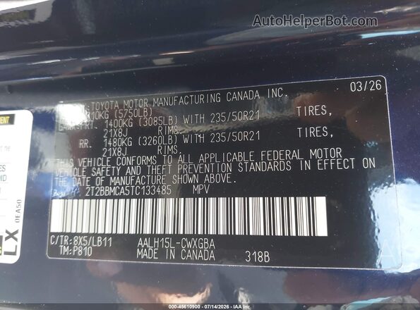 2T2BBMCA5TC133485 2026 LEXUS RX 350H Dark Blue Вид подкапотного пространства