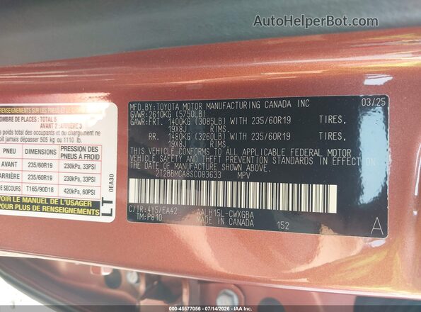 2T2BBMCA8SC083633 2025 LEXUS RX 350H Коричневый Вид подкапотного пространства