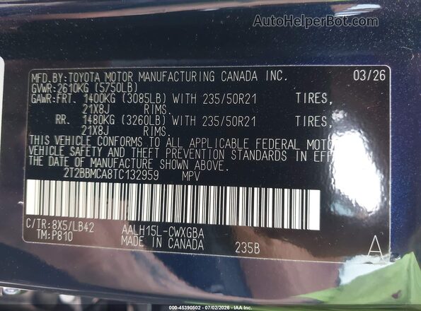 2T2BBMCA8TC132959 2026 LEXUS RX 350H Blue Widok komory silnika