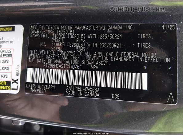 2T2BBMCA9TC110761 2026 LEXUS RX 350H Серый Вид подкапотного пространства