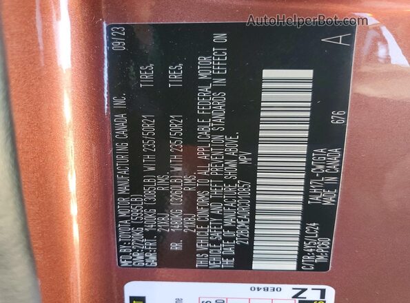 2T2BCMEA0RC010857 2024 LEXUS RX Pink VIN sticker view