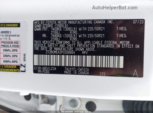 2T2BCMEA2PC008864 2023 LEXUS RX 500H Белый Вид подкапотного пространства