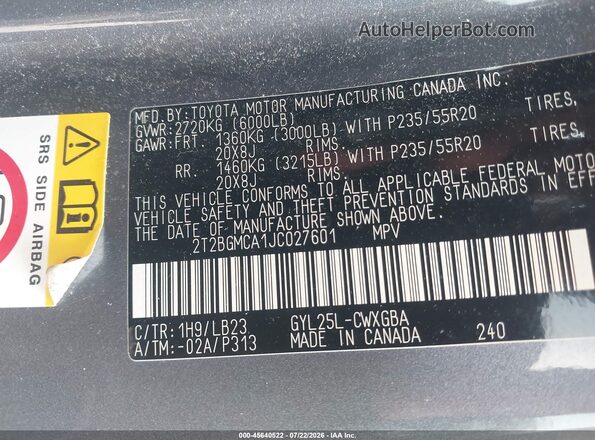 2T2BGMCA1JC027601 2018 LEXUS RX 450H Gray ძრავის განყოფილების ხედი