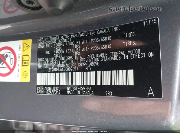 2T2BGMCAXGC002091 2016 LEXUS RX 450H Серый Вид подкапотного пространства