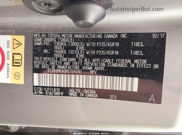 2T2BZMCA0HC124597 2017 LEXUS RX 350 Tan Engine compartment view