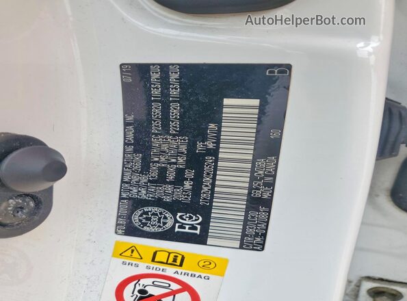 2T2BZMCA0KC205249 2019 LEXUS RX White Вид наклейки з VIN-кодом