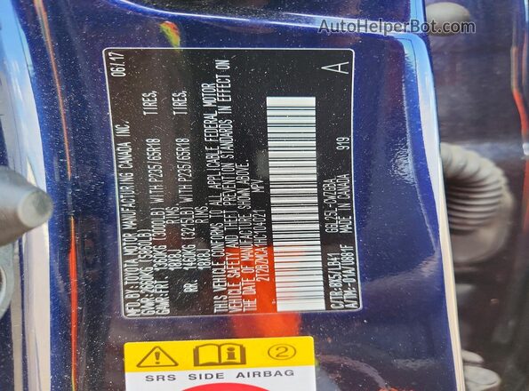 2T2BZMCA1HC104021 2017 LEXUS RX Blue Вид наклейки з VIN-кодом