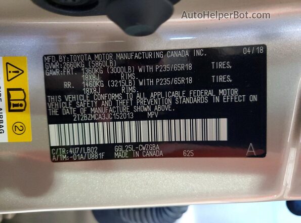 2T2BZMCA3JC152013 2018 LEXUS RX Cream Vista interior de 360 grados
