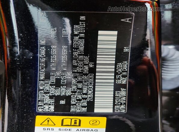 2T2BZMCA3KC206363 2019 LEXUS RX Black VIN კოდის სტიკერის ხედი
