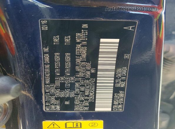 2T2BZMCA5GC017432 2016 LEXUS RX Black Vista de la etiqueta del VIN
