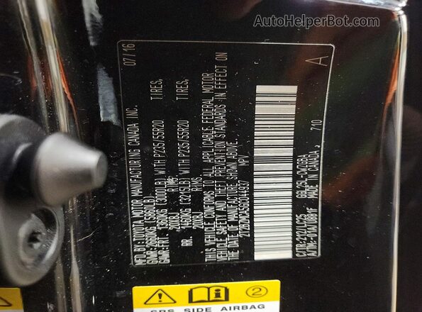 2T2BZMCA5GC044937 2016 LEXUS RX Черный Вид наклейки с VIN-кодом