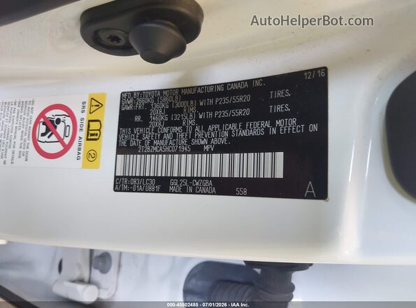 2T2BZMCA5HC071945 2017 LEXUS RX 350 White ძრავის განყოფილების ხედი