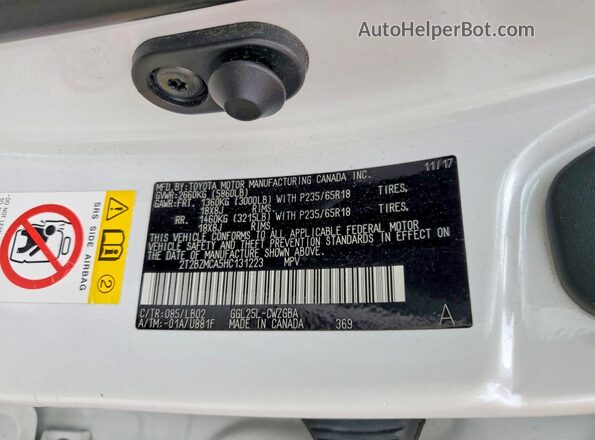 2T2BZMCA5HC131223 2017 LEXUS RX White Vista de la etiqueta del VIN