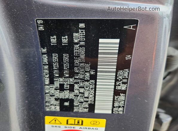 2T2BZMCA5KC195138 2019 LEXUS RX Gray Widok naklejki z numerem VIN