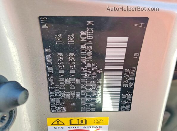 2T2BZMCA6GC031176 2016 LEXUS RX Tan Вид наклейки з VIN-кодом