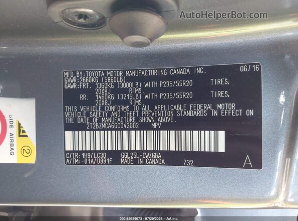 2T2BZMCA6GC042002 2016 LEXUS RX 350 Gray Widok komory silnika