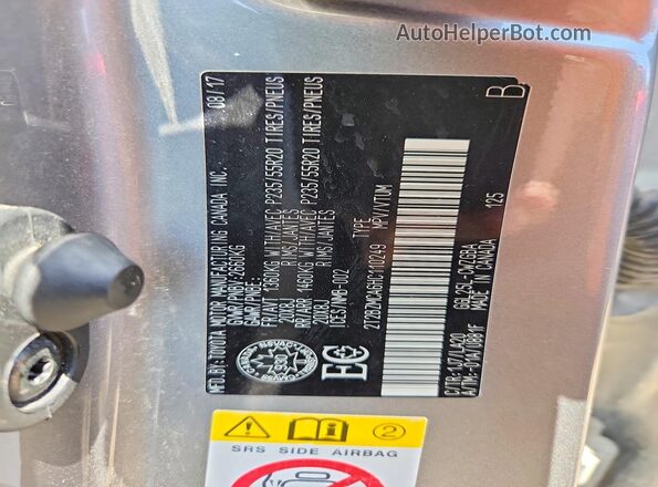 2T2BZMCA6HC110249 2017 LEXUS RX Silver Вид наклейки з VIN-кодом