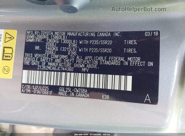 2T2BZMCA6JC144360 2018 LEXUS RX 350 Gray Engine compartment view