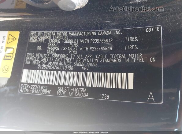2T2BZMCA7GC049198 2016 LEXUS RX 350 Black Вид підкапотного простору