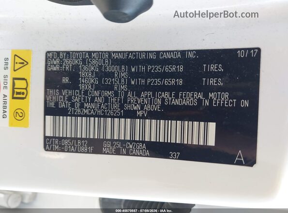 2T2BZMCA7HC126251 2017 LEXUS RX 350 White Engine compartment view