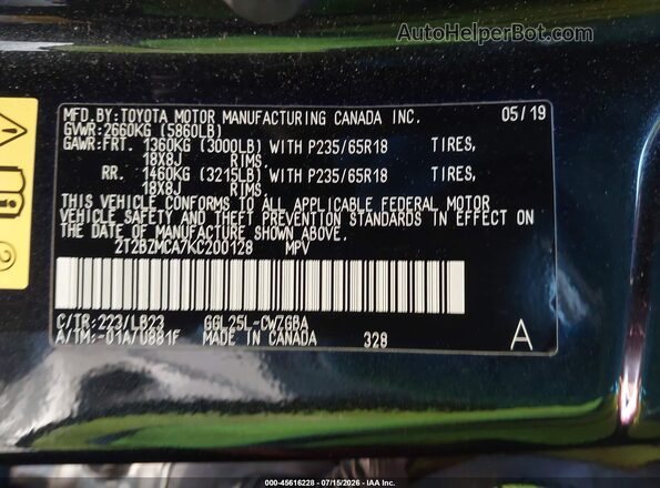 2T2BZMCA7KC200128 2019 LEXUS RX 350 Black Vista del compartimento del motor