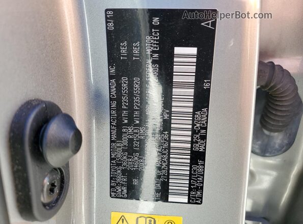 2T2BZMCA8JC167364 2018 LEXUS RX Silver Widok naklejki z numerem VIN