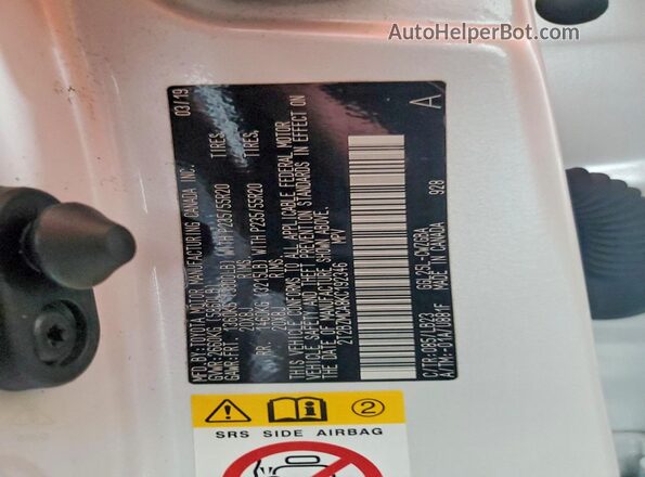 2T2BZMCA8KC192346 2019 LEXUS RX Белый Вид наклейки с VIN-кодом