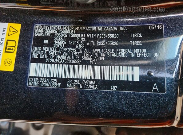 2T2BZMCAXGC036557 2016 LEXUS RX Black Շարժիչի բաժամունքի տեսք