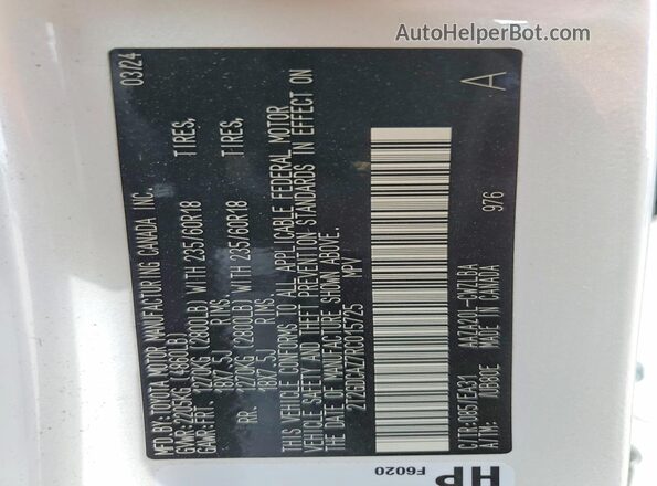 2T2GDCAZ7RC015725 2024 LEXUS NX White Вид наклейки з VIN-кодом