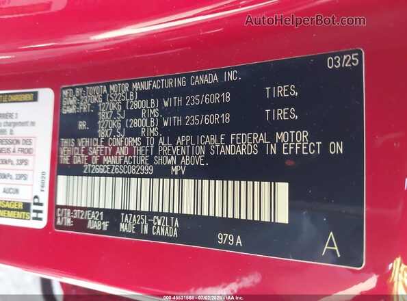 2T2GGCEZ6SC082999 2025 LEXUS NX 350 Red Widok komory silnika
