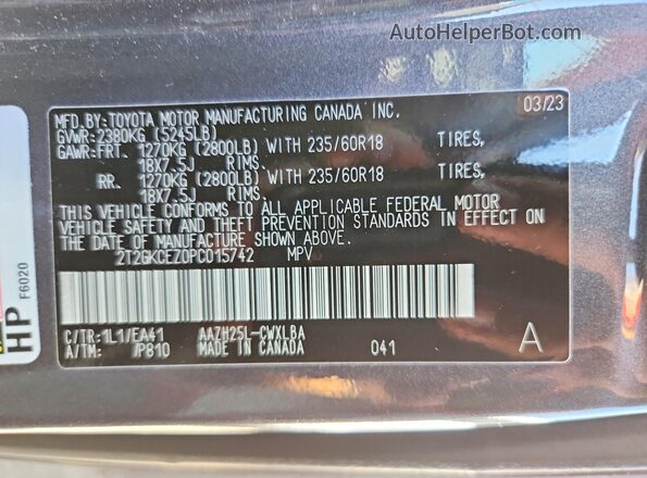 2T2GKCEZ0PC015742 2023 LEXUS NX Charcoal Vista interior de 360 grados