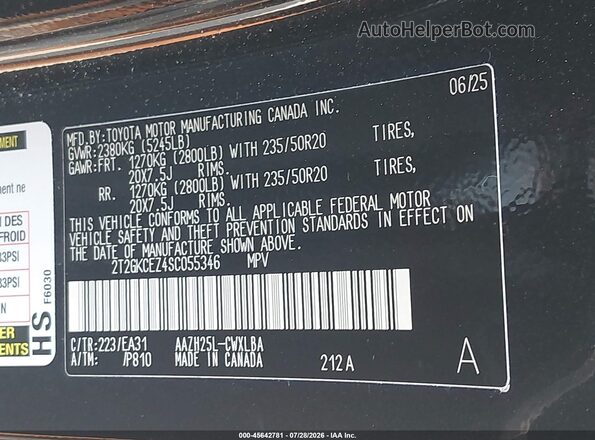2T2GKCEZ4SC055346 2025 LEXUS NX 350H Black Engine compartment view