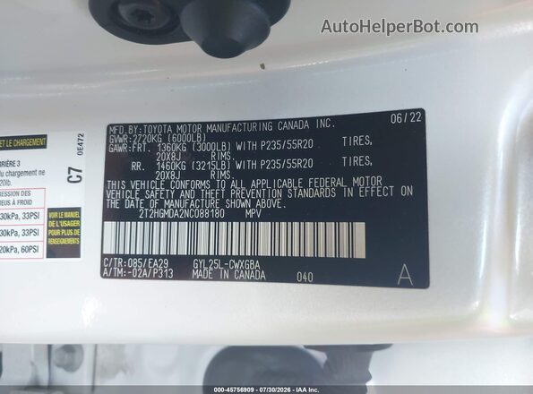 2T2HGMDA2NC088180 2022 LEXUS RX 450H Белый Вид подкапотного пространства