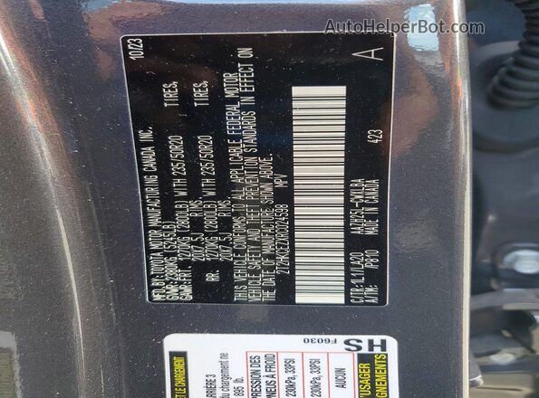2T2HKCEZXRC024598 2024 LEXUS NX Gray Widok wnętrza 360 stopni