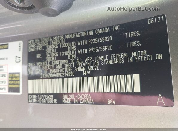 2T2HZMAA0MC214890 2021 LEXUS RX 350 Champagne ძრავის განყოფილების ხედი