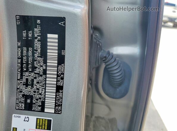 2T2HZMAA1LC161700 2020 LEXUS RX Gray სალონის 360-გრადუსიანი ხედი
